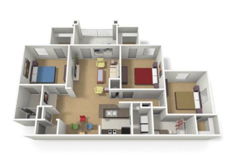 Floor plan for 3 beds, 2 baths, 1322 sqft